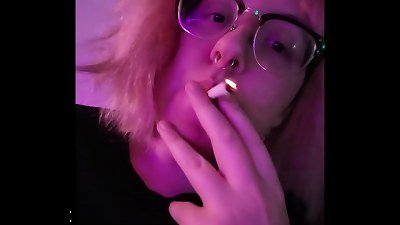 smoking fetish hempette cigarette short pink hair glasses bespectacled stunner non nude face only utter length
